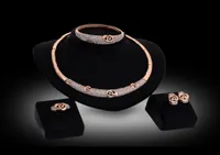 Moda Classic Design Wedding 18K Gold Plated Rose Shape Crystal Colar Bangle Brincha Ring J￳ias Set4394939