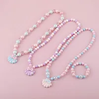 Collares de niñas colgantes joyas accesorios para niños pulsera para niños perlas linda concha 2pcs trajes e22987