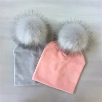 Accessori per capelli Autunno inverno ragazze ragazze cappello solido in velluto con pompon baby beanie pompom bet bambini