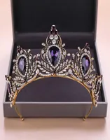 Kmvexo 2019 New Baroque Purple Crystal Tiara Crown Bridal Hair Accessories Brides Tiaras Wedding Headpiece Princess Queen Diadem H5207013