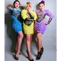 Casual klänningar 3 färger sexiga scenblommor Rhinestones klänning kvinnors födelsedag firar dansdräkt kväll bar sångare