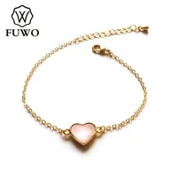 FUWO Fashion Seashell Bracelet With 24K Gold Filled Brass Chain Elegant Heart Bracelet Jewelry Whole BR5188331922