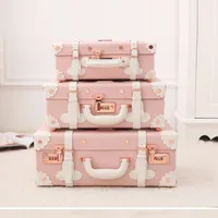 Suitcases 13&quot; Fashion Pink Pu Leather Little Vintage Lightweight Hand Carry On Cute Girls Makeup Case Rose Gold Retro 230109
