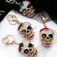 Luxe schedel Key Chains Rings Crystal Rhinestone Keychains Holder voor dames heren geschenk Fashion Gold Metal Car Beyrings Bag hanger Charms Hip Hop Jewelry Accessories