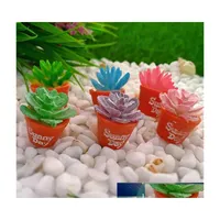 Decorative Flowers Wreaths Miniature Fairy Garden Ornament Mini Tree Potted For 112 Dollhouse Cactus Succents Green Plant In Pot S Dh94M