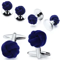كومة روابط Hawson Men's Tuxedo Shirt Jewelry Link Set Set Fashion Blue Purple Silk Cnot Button مع Box 230109