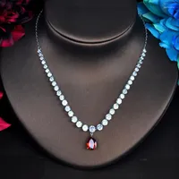 Necklace Earrings Set Fashion Romantic Red Tear Drop Shape Women Jewelry Accessories Sets Spark Cubic Zirconia N-559