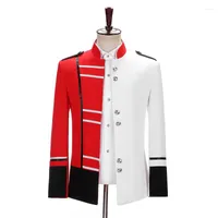 Herenjacks 2023 Heren in Europese stijl Red White Stand Collar Court Suit jasje Stage Militair uniform Performance Hostzanger Army