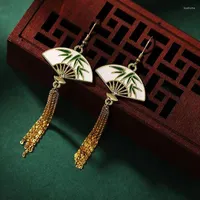 Dangle Earrings Long Tassel Earring Bamboo Joint Folding Fan For Women Fashion Trend Antiquities Jewelry Vintage Metal Accesorios