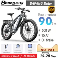 26 tum elektrisk cykel E-cykel 500 W Mountain Bike 3.0 Fat Tire City Moped Shimano 7 Speed ​​Mtb Shengmilo E Bikes Snoebike 15AH 48 V Men's Recreational Bike