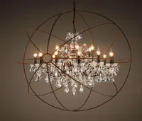 Foucault039s Orb Clear K9 Crystal Chandelier Rustic Iron Globe Suspension Handing Lamp New Loft Industrial For Living Room PA016182170