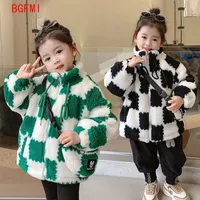 Pullover Winter clothes for girls Korean Children clothing Autumn Thick Faux lamb wool Coat Lattice Outerwear Kids Jacke 2 9Y Casual wear 230109