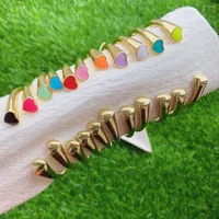 Bangle 5st 2023 Fashion Gold Plated Ankomst Enkel emalj Färgglada hjärtmanschetter Justerbara armband för kvinnliga flickor