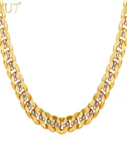 U7 Two Tone Gold Color Chain For Men Hip Hop Jewelry 9MM ChokerLong Chunky Big Curb Cuban Link Biker Necklace Man Gift N5525660360