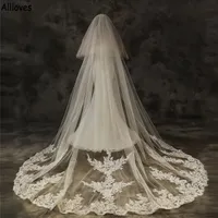 3m Long Ivory Tulle Wedding Veils For Brides Glamorous Lace Edged Two Layers Women Headpiece Hair Accessories For Wedding Party Engagemet Hairwear CL1675