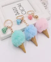 Ice Cream Keychain Cute Bag Cartoon Key Rings Imitation Rex Rabbit Fur Plush Pendant Cone Car Hair Ball Bag Accessories KeyChains 2299254
