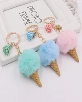 Ice Cream Keychain Cute Bag Cartoon Key Rings Imitation Rex Rabbit Fur Plush Pendant Cone Car Hair Ball Bag Accessories KeyChains 2111574