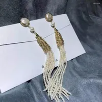 Dangle Ohrringe handverlesen weiße Süßwasserperlen Quasten Drop-Earrings natürliche Knopf Perlen Frauen für Hochzeitsdekoration Schmuck Geschenk