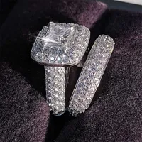 Pierścionki ślubne Princess Square Diamond Zestaw pierścionka zaręczynowy biżuteria dla kobiet Anillos de boda para mujer sojusze femme