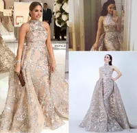 Formal Yousef Aljasmi Sequined Appliques Evening Dresses Overskirt Dubai Arabic Prom Gowns High Neck Plus Size Occasion Party Dres9070817