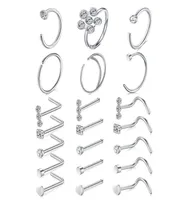 Nose Rings Hoop L Shape Studs Stainless Steel Screw Bone Flat Top Diamond Opal Heart High Nostril Piercing Jewelry for Women Men6593936