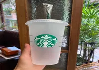 Starbucks Mug 24oz710ml Plastic Tumbler Reusable Black Drinking Flat Bottom Cup Pillar Shape Lid Straw 100PCS shipped by DHL2087172