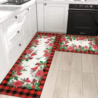 2PC Christmas Kitchen Mat Anti Fatigue Non Slip Flower Kitchen Rug Cooking Floor