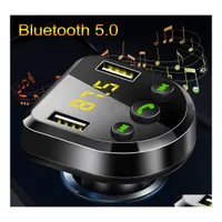 Bluetooth Car Kit Wireless Hands 5.0 Fm Transmitter Mp3 Player Voltage Detection Dual Usb Charger Support U Disk Drop Delivery Mobil Dhqv2