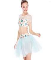 Stage Wear MiDee 2 Pieces Colorful Sequins Floral Crop Top Dance Costume Contemporary Dress Solo Competition Performance Dresses O2375200