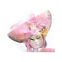 Maschere da festa elegante veneziano con cappello di fiori di piuma fl face mascherato per le donne oggetti cosplay per matrimoni drop consegna casa giardino fe dhqi2
