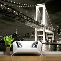 Custom City Night View Bridge Black And White Classic 3D Self Adhesive Wallpaper Living Room Bedroom Restaurant Bar Cafe Mural Wal2982697