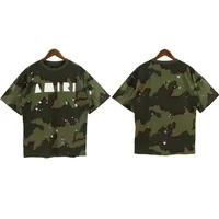 Camisetas de camisetas masculinas camuflagem camuflagem redonda de gola redonda manga curta feminina camiseta feminina tend￪ncia solta pintada ￠ m￣o Moletom de hip-hop para os amantes S-xl