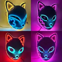 LED GLOWENDE CAT FACE MASKER Cool Cosplay Neon Demon Slayer Fox Masks For Birthday Gift Carnival Party Masquerade Halloween FY7944 SS0111