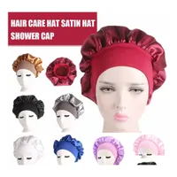 Shower Caps 58Cm Solid Color Long Hair Care Women Satin Bonnet Cap Night Sleep Hat Silk Head Wrap Adjust Drop Delivery Home Garden B Dhjy5