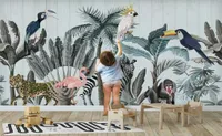 Custom 8d Wallpaper Mural Nordic Ins Flamingo Tropical Plant Background Wall 3D Po Covering Wallpapers9916811