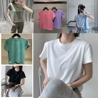 Women's T Shirts Summer Wang Women's Round Neck Solid Color All-match Top Foam Letter Printing Short-sleeved Cotton T-shirt