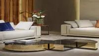 Meubles de salon table de conception unique table semi-cercle moderne couture de coussage basse fabricant de métal 10 ans peut être Cust5612016