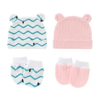 Caps Hats 2Pcs/Sets Baby Beanie Girl Accessories Cotton Newborn Scratch Mittens Boys Infant Gloves Toddler Clothes 0-1Y E22728