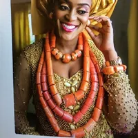 Collier de boucles d'oreilles URORU Classic Nigérian Africain Wedding 100 Coral d'origine de bijoux Balls d'or Dubaï Bijoux Free Ship 230110