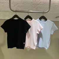 여자 디자이너 T 셔츠 솔리드 여름 Tshirt 여자 편지 인쇄 O-Neck Short-Sleeve All-Match Crop Tops 슬림 티셔츠