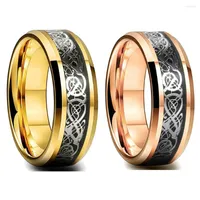 Wedding Rings Fashion 8mm Viking Norse Celtic Dragon Black Tungsten Band Ring For Men Women Cool Stainless Steel Carbon Fiber