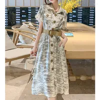 Party Dresses WKFYY Causal Letter Print Turn Down Collar Short Sleeve Belt Single Breasted Loose Maxi Long Ankle Length Shirt Dress D4113