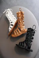Летние туфли для девочек Гладиатор Сандалии с перекрестными ботинками для детских детей повседневная рома кружево высокое топ Sandalias Botas 220525