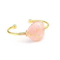 Bracelet 10 pc Love Heart Open Bangle pour un cadeau d'anniversaire Rose Quartz Gold Plated Wrap Bijoux romantique