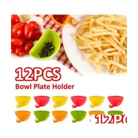 Bowls 12 Pcs Dip Clip Bowl Reusable Portable Container Colorf Plastic Plate Holder With Adjustable Drop Delivery Home Garden Kitchen Dhha1