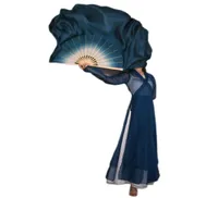 Stage Wear White Navy Blue Gradient Real Silk Fan Veils Two Layers Double Pair Chinese Yangko Square Dance Performance Props 20 In1399949