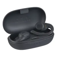 onn. Over-Ear Bluetooth Wireless Open-Ear Earphones with Wireless Charging Case Black