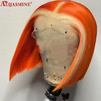 180% Orange Blonde Bob Ombre Lace Front Wig Brazilian Remy Colored Human Hair Wigs For Women Part Pre Plucked
