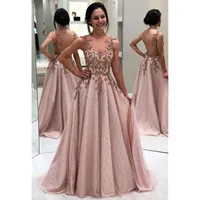 2023 Sexy Pink Evening Dresses Wear Elegant A Line Jewel Neck Illusion Beaded Crystal Pearls Sleeveless Sheer Back Formal Prom Gowns Custom Plus Size Party Gowns