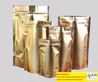 100pcs Golden Recloseable Stand up aluminium foil zipper Lock bags Metallic Aluminum plastic pouch zip Grip Seal bag wholesale